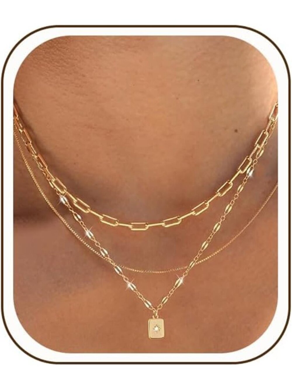 Layered Gold Necklaces for Women, 14K Plated Dainty Stackable Pendant Set